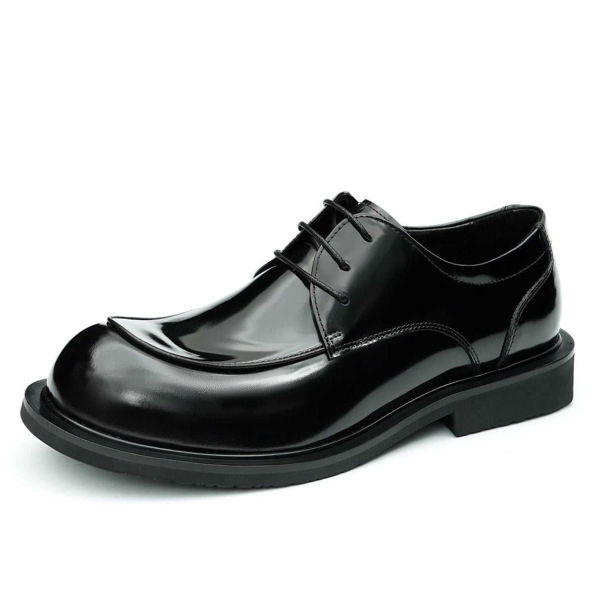 Men’s Glossy Calfskin Sculpted Round Toe Derby Shoes