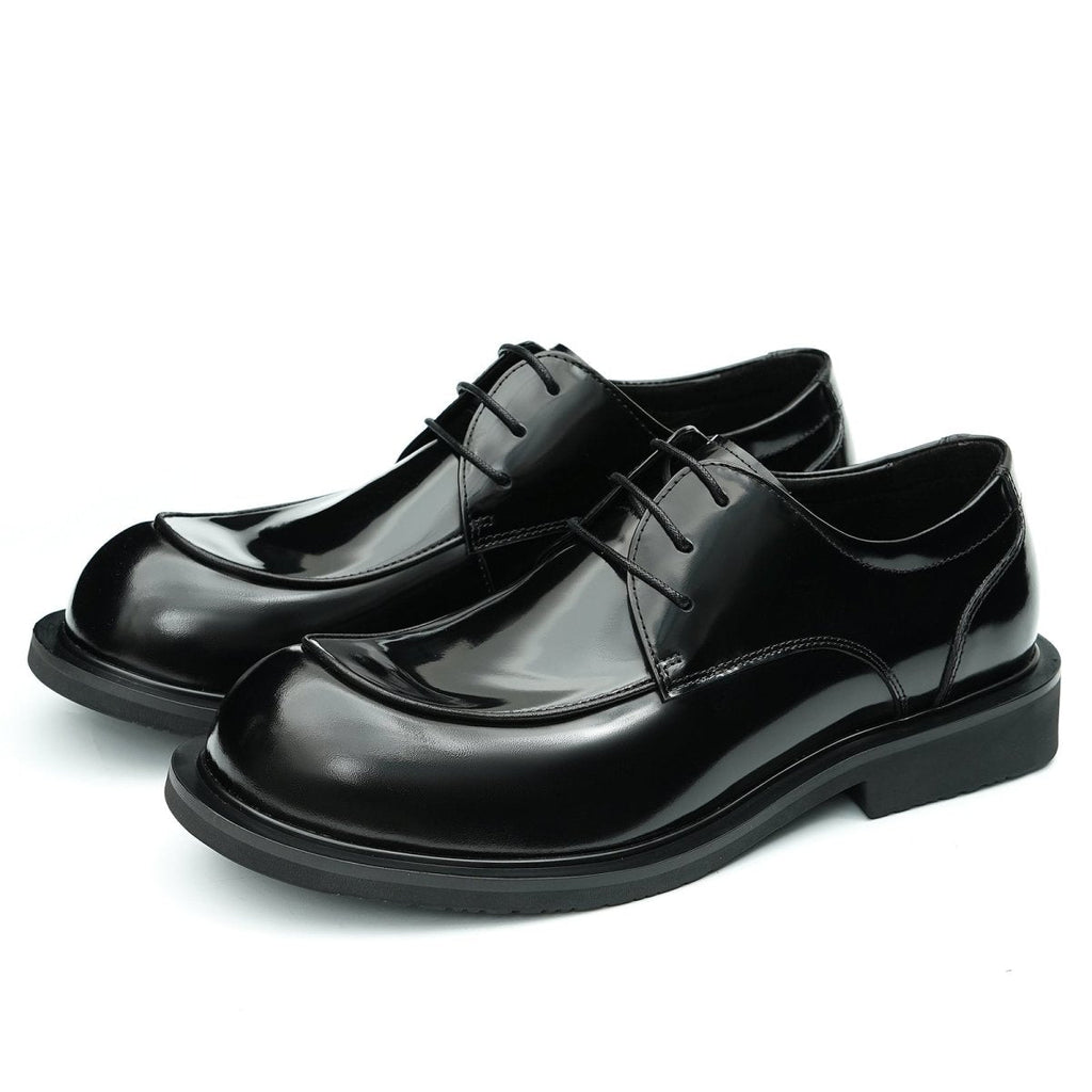 Men’s Glossy Calfskin Sculpted Round Toe Derby Shoes
