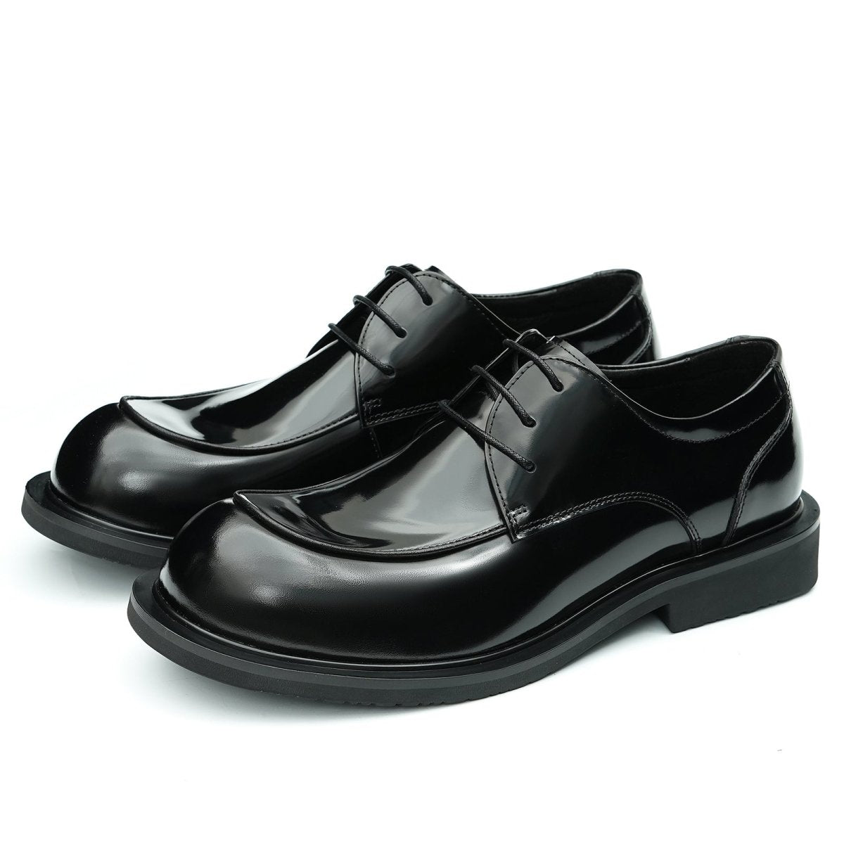 Men’s Glossy Calfskin Sculpted Round Toe Derby Shoes