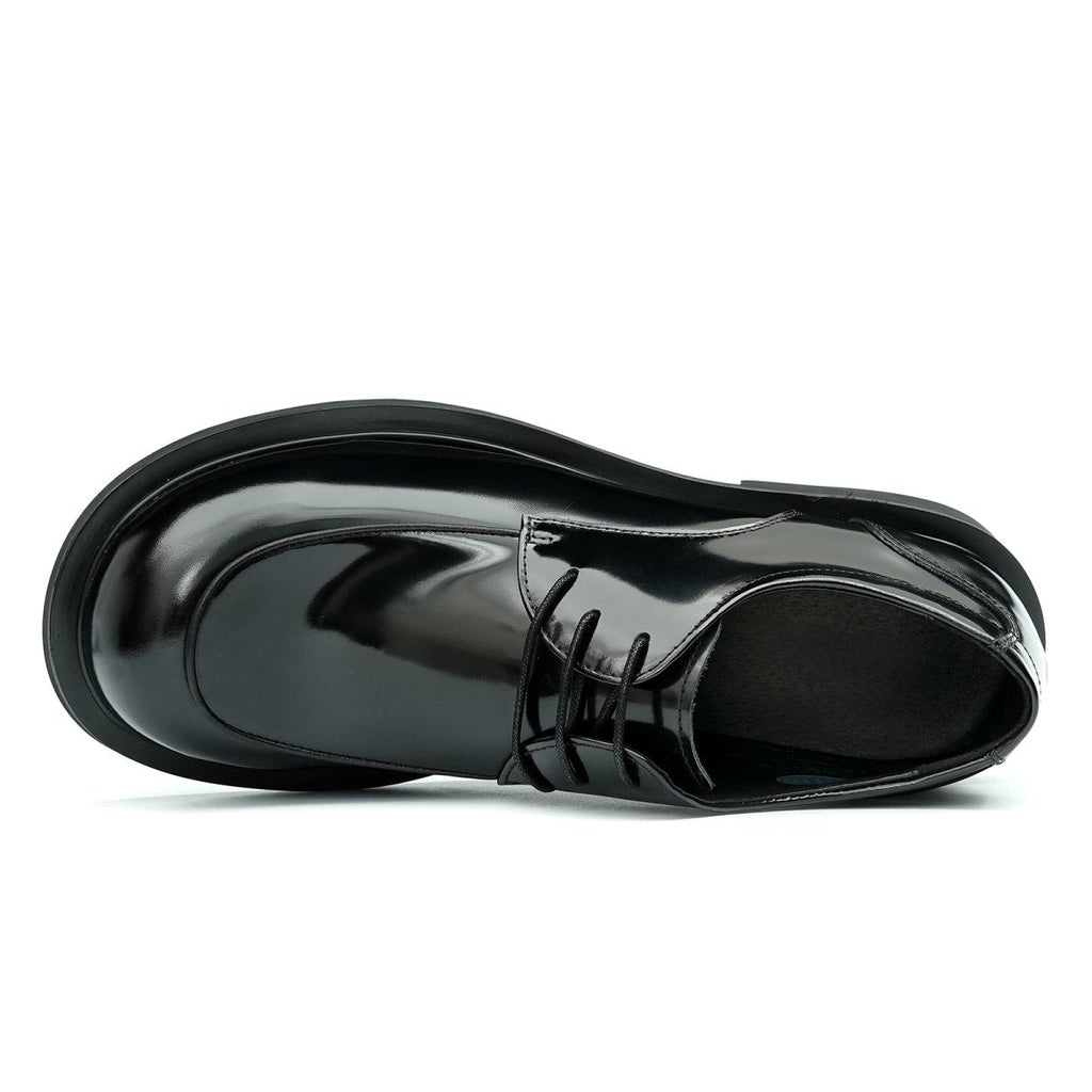 Men’s Glossy Calfskin Sculpted Round Toe Derby Shoes