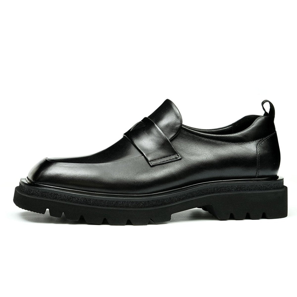 Men’s Glossy Square Toe Polished Calf Leather Shoes