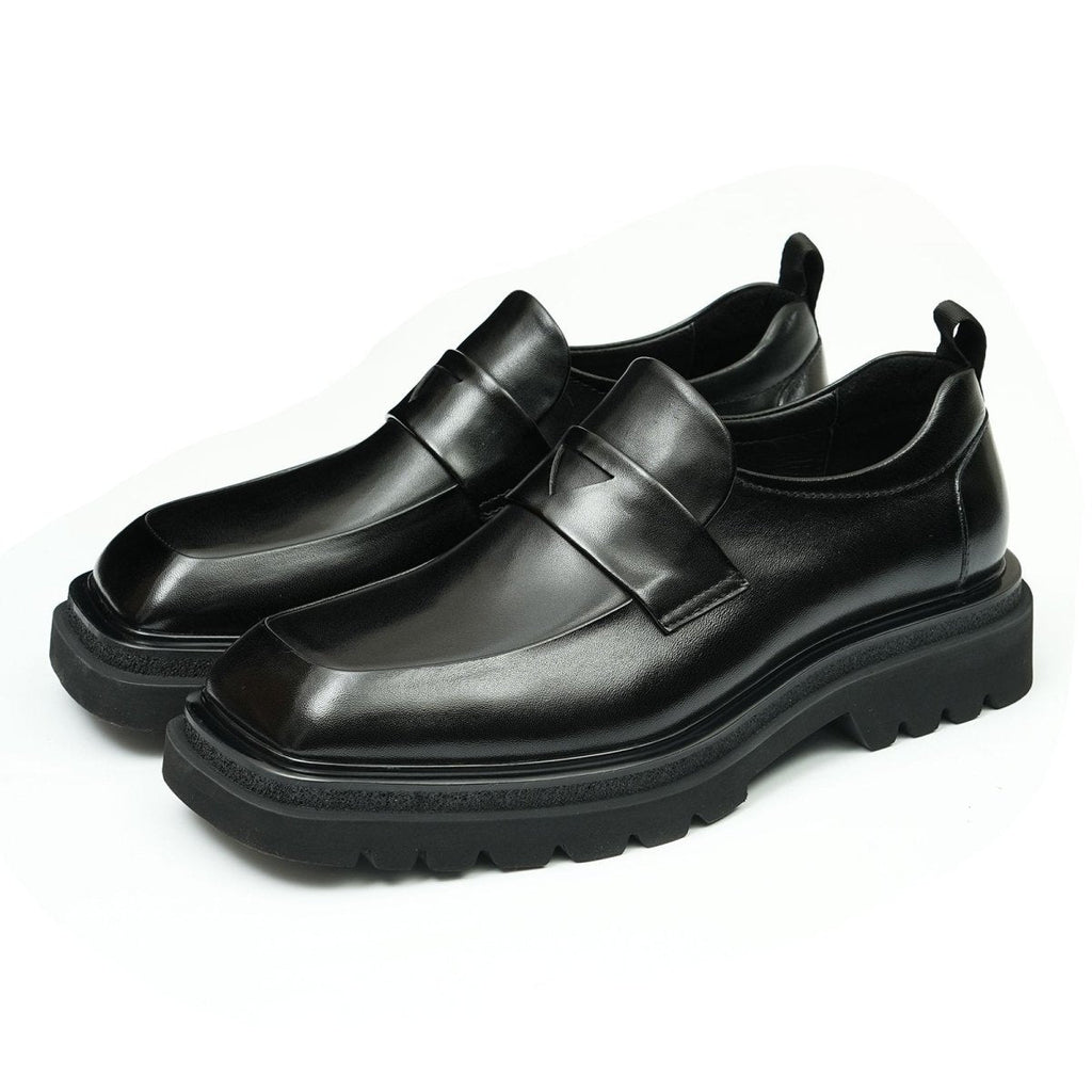 Men’s Glossy Square Toe Polished Calf Leather Shoes