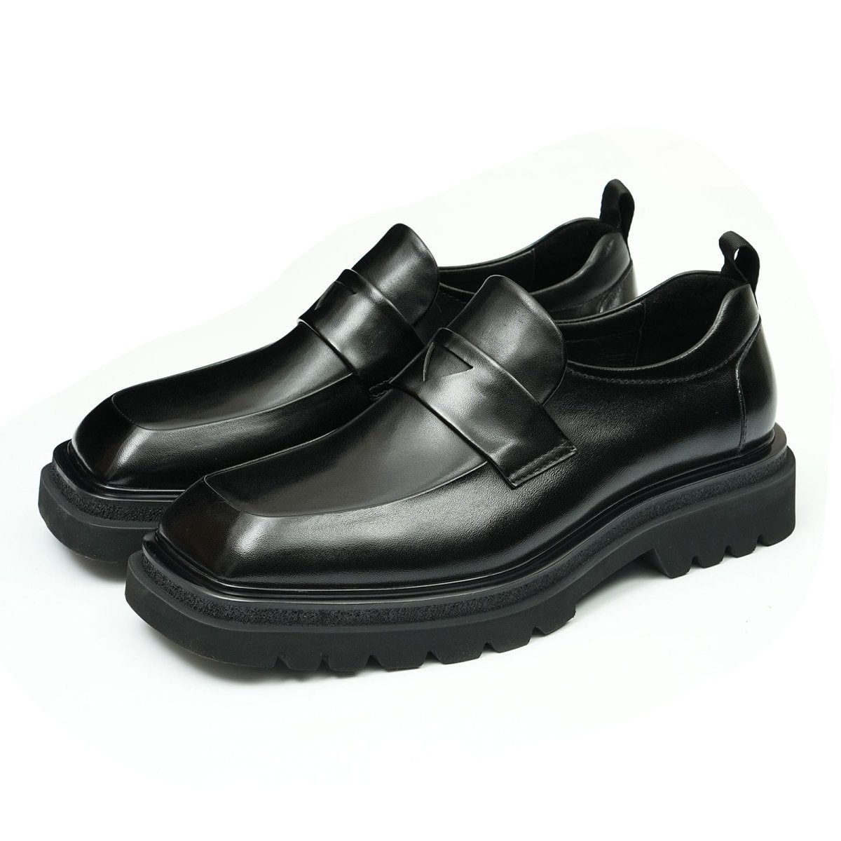 Men’s Glossy Square Toe Polished Calf Leather Shoes