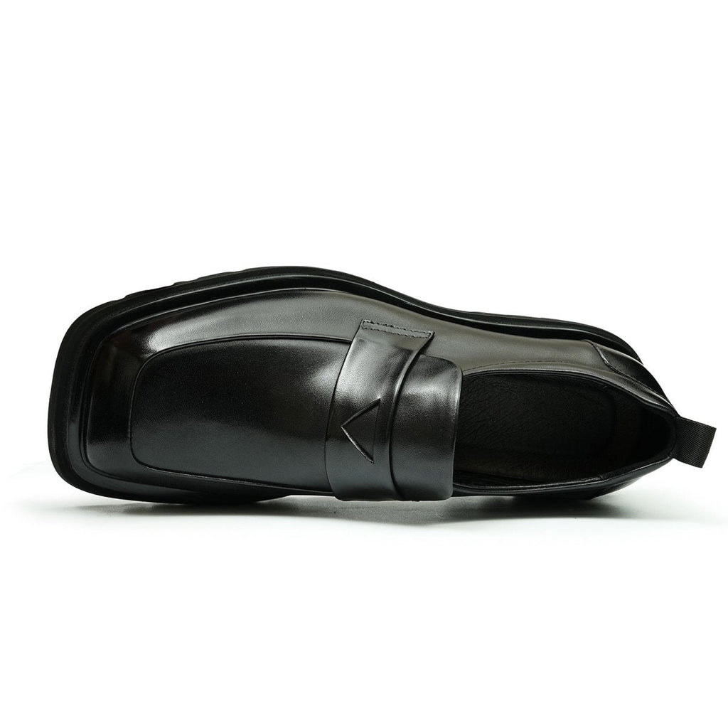 Men’s Glossy Square Toe Polished Calf Leather Shoes