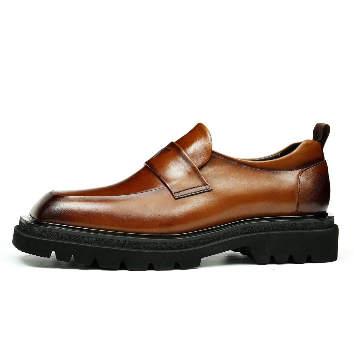 Men’s Glossy Square Toe Polished Calf Leather Shoes