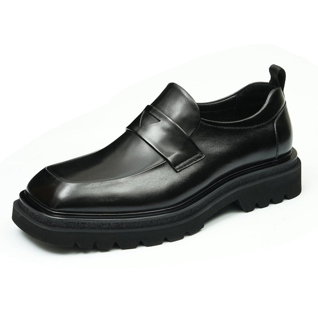 Men’s Glossy Square Toe Polished Calf Leather Shoes
