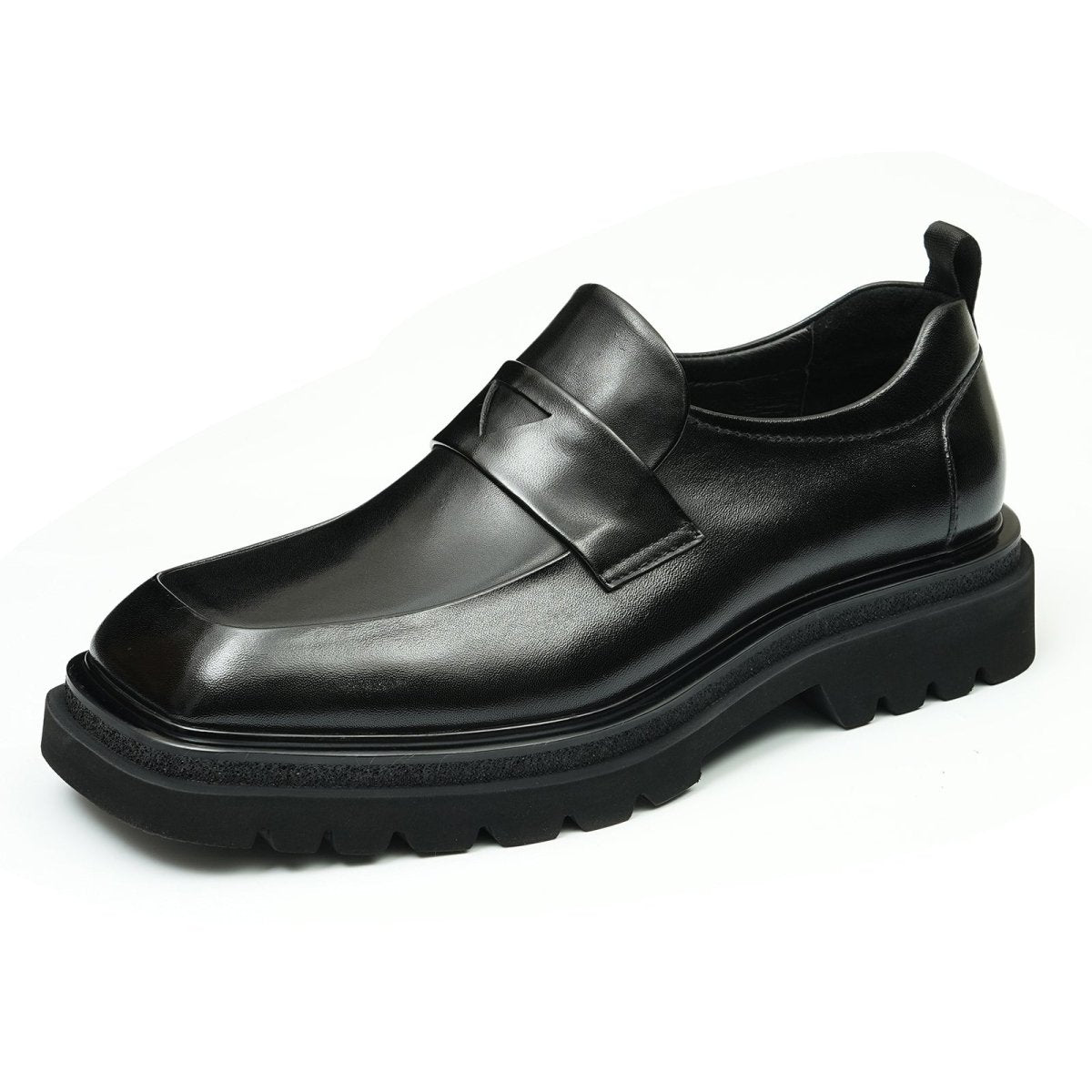 Men’s Glossy Square Toe Polished Calf Leather Shoes