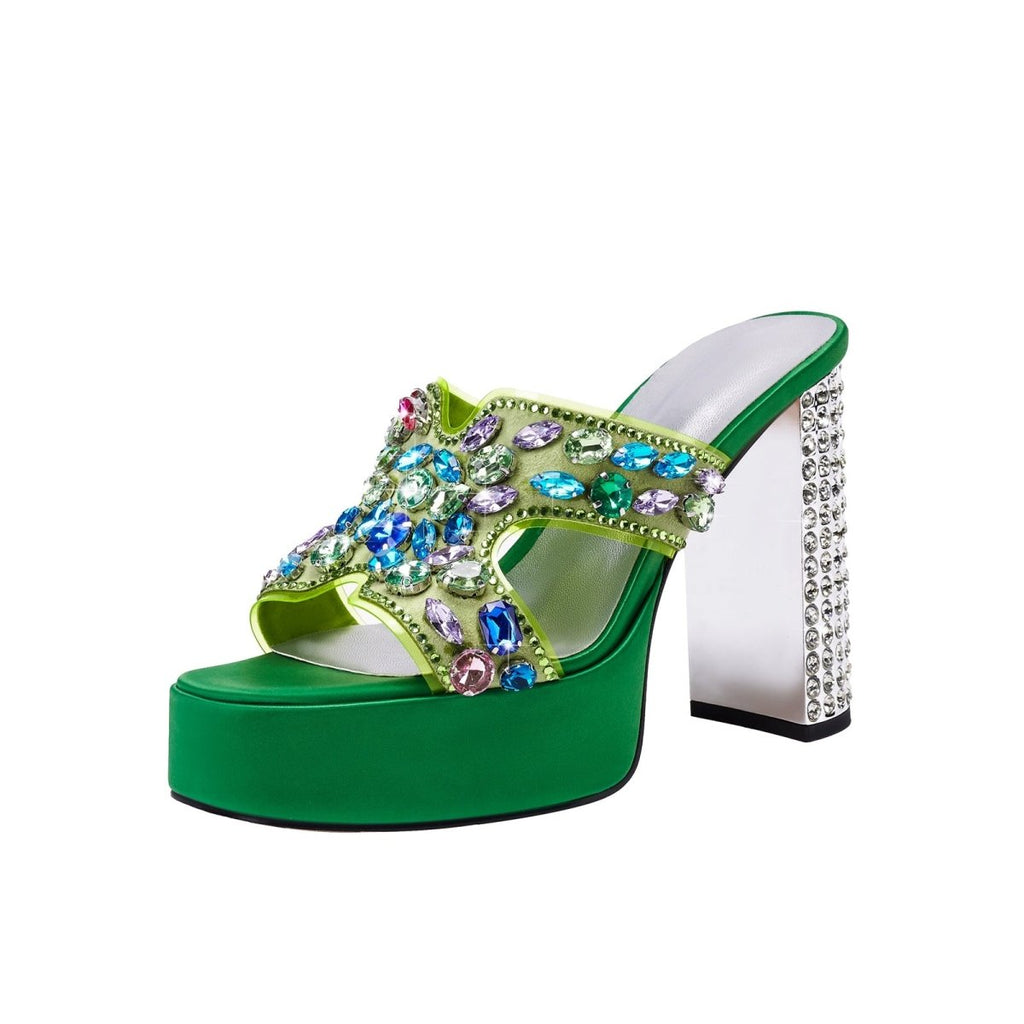 Open Toe Mules With Gem Embellished Criss Cross Straps