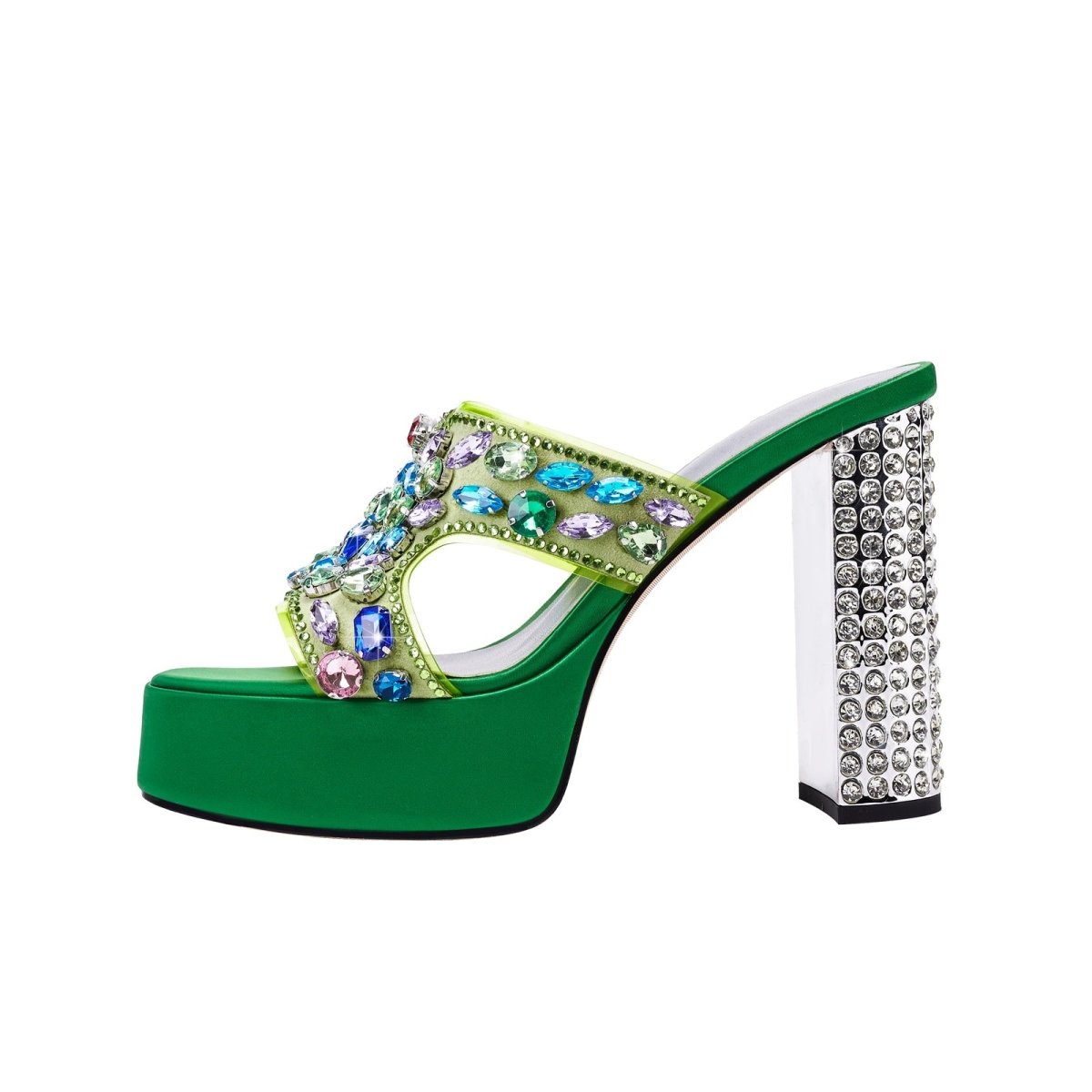 Open Toe Mules With Gem Embellished Criss Cross Straps