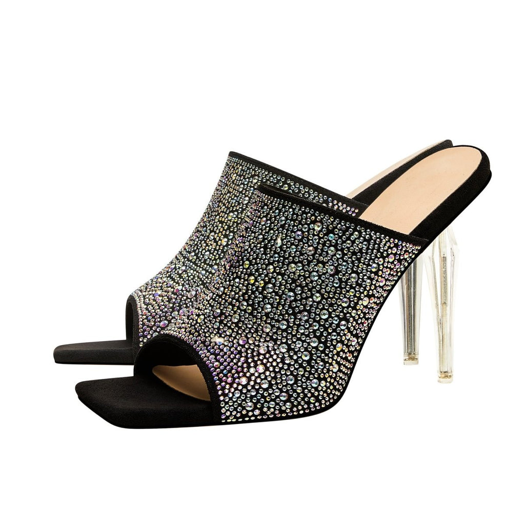 Sparkly Black Stiletto Mules