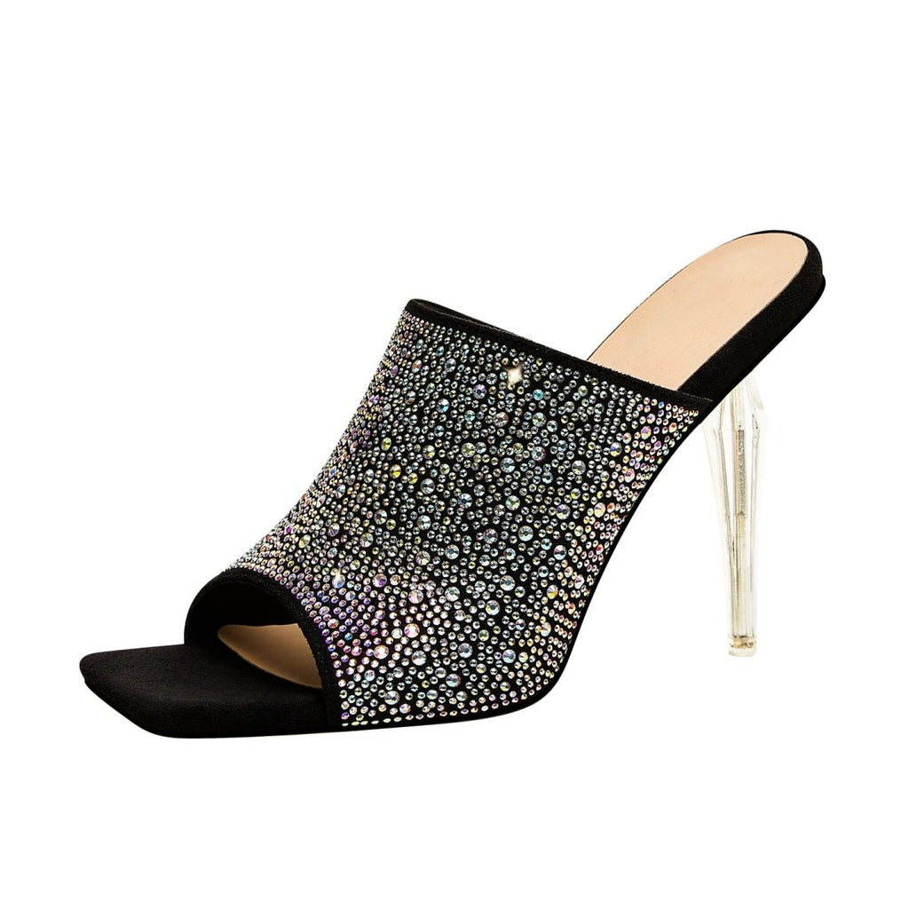 Sparkly Black Stiletto Mules
