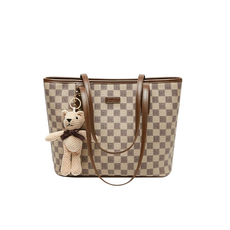 Vintage Checkered Large Capacity Shoulder Tote Bag