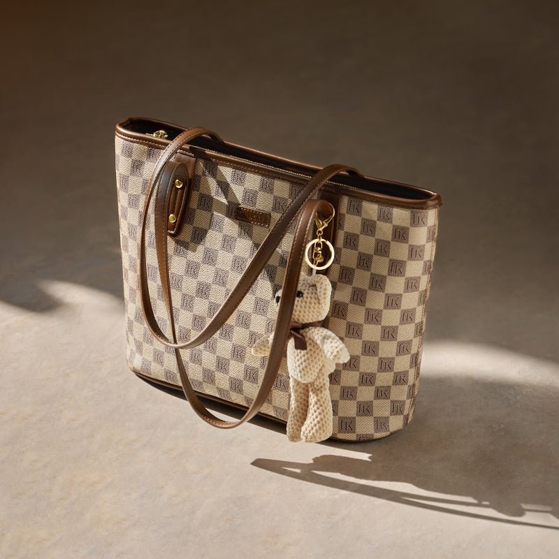 Vintage Checkered Large Capacity Shoulder Tote Bag