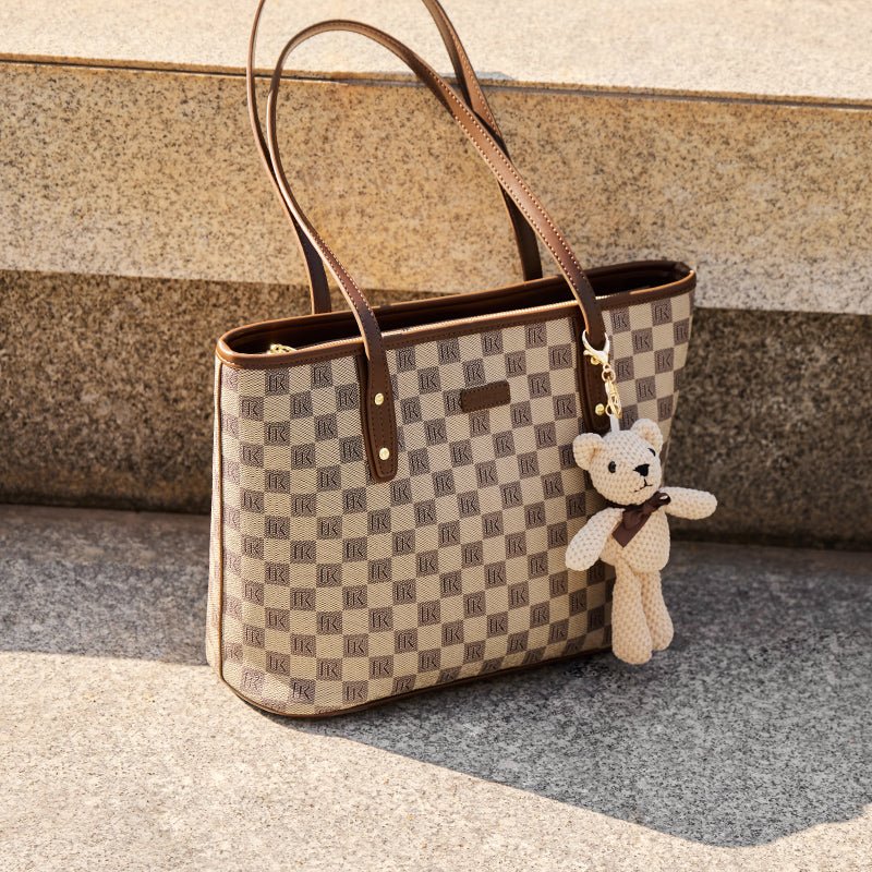 Vintage Checkered Large Capacity Shoulder Tote Bag